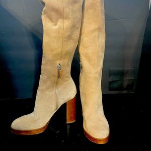 Michael Kors knee boots suede cream/tan heel. Like new Size 6 $55!!!!